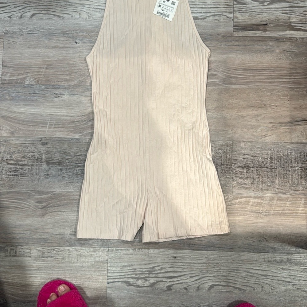 Zara Light Beige Ribbed Sleeveless Top